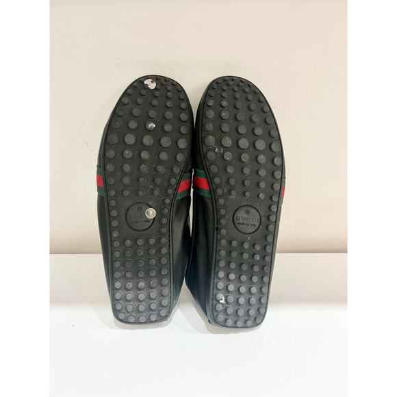Gucci Black Leather Web Trim Slip On Moccasin Penny Loafers Black Men's Size 11 - Picture 7 of 7